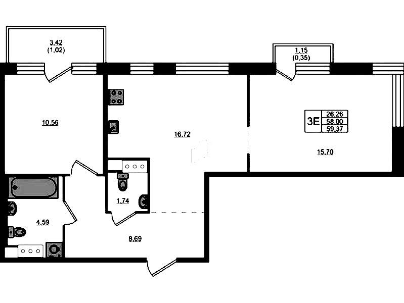 2-комнатная квартира 58 м², 5/5 эт., ЖК «Plus Пулковский»